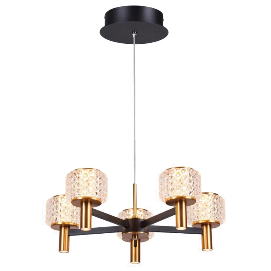چراغ آویز روکار P60252 – 5-arm chandelier (Pendant, salon/living room) — مشکی، طلایی